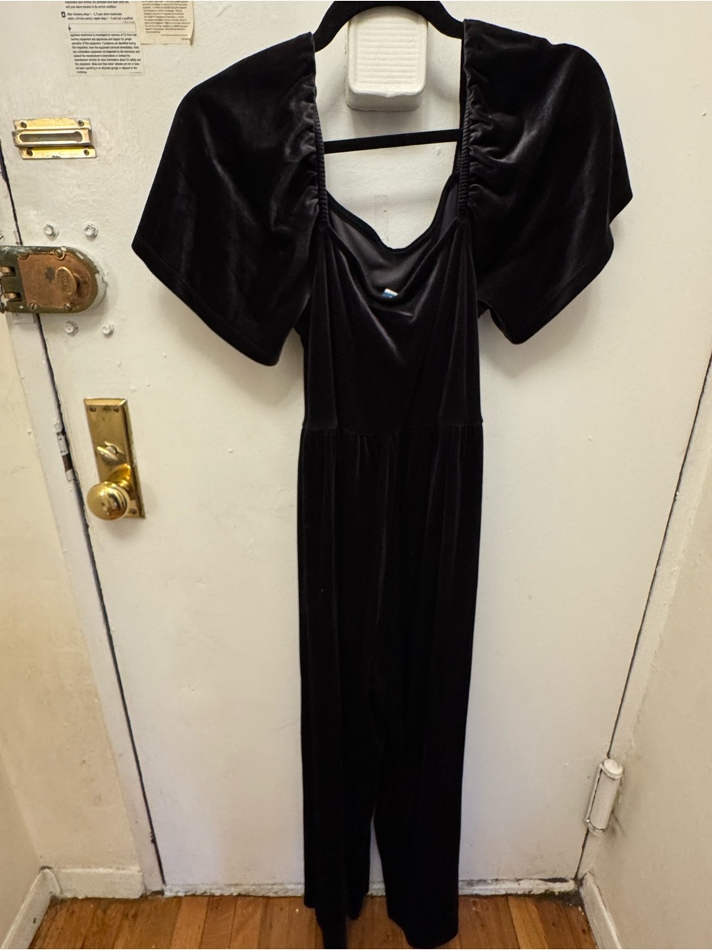 Old Navy Black Velvet Short-Sleeve Cowl-Neck Jumpsuit - Picture 3 of 5
